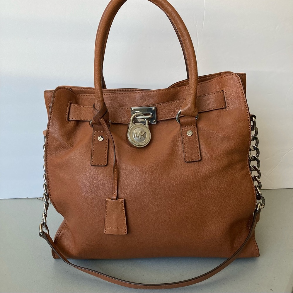 Michael Kors Hamilton Leather Handbag | Sholder Bag Silver Hardware - Picture 2 of 16